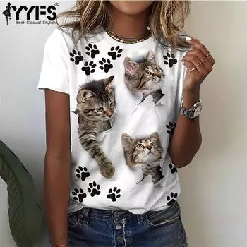 Женская модная летняя футболка с круглым вырезом и короткими рукавами с животным принтом
