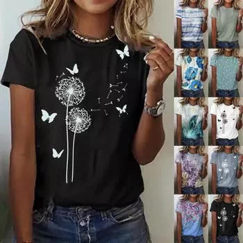 Женская модная летняя футболка с принтом, обычная женская футболка с коротким рукавом и круглым вырезом, топ L армия зеленый