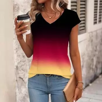 Женская модная летняя новая повседневная универсальная футболка с принтом S