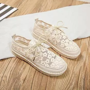 Женская модная летняя повседневная обувь с вырезами, кружевная парусиновая дышащая обувь на плоской платформе, женские кроссовки 38 белый