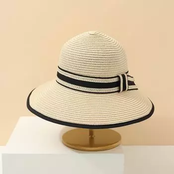 Женская модная летняя шляпа от солнца в форме банта, складная соломенная плетеная пляжная шляпа с большими полями для защиты от солнца на открытом воздухе Adult бежевый