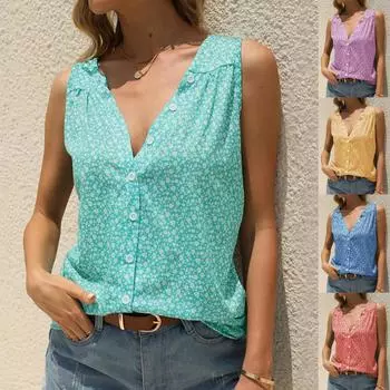 Женская модная майка без рукавов с круглым вырезом и принтом XXL светло-синий