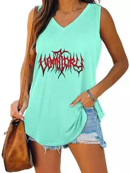 Женская модная майка, летняя футболка без рукавов с v-образным вырезом, свободная майка с принтом Laides S чёрный
