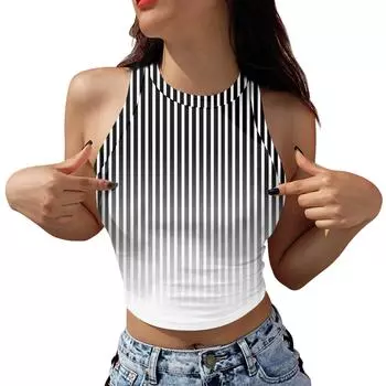 Женская модная майка-основа без рукавов с принтом в полоску L чёрный