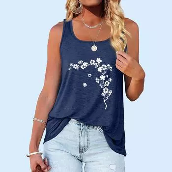 Женская модная майка с круглым вырезом и летней футболкой с рукавами с принтом S чёрный