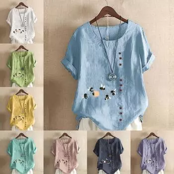 Женская модная милая футболка с коротким рукавом с принтом пчелы, свободная хлопковая рубашка, повседневная свободная летняя блузка, топы больших размеров S розовый