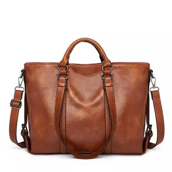 Женская модная мягкая кожаная большая сумка-тоут на одно плечо, ретро-сумка-мессенджер 39cm*12cm*27cm коричневый