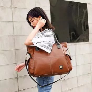 Женская модная мягкая кожаная сумка-тоут большой емкости, сумка через плечо 38cm*15cm*35cm красный