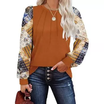 Женская модная нижняя рубашка, новая трикотажная футболка с длинными рукавами и круглым вырезом, повседневная футболка S чёрный