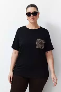 Женская модная новая футболка большого размера, черная трикотажная футболка большого размера с животным принтом