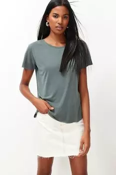 Женская модная новая футболка цвета хаки, модальная трикотажная футболка с круглым вырезом и короткими рукавами