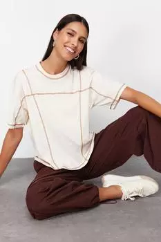 Женская модная новая футболка из 100% хлопка с камнями, непринужденная удобная форма Karyoka, сшитая трикотажная футболка с короткими рукавами