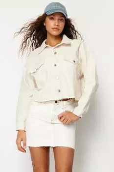 Женская модная новая куртка цвета экрю, джинсовая куртка большого размера
