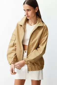 Женская модная новая куртка цвета хаки, джинсовая куртка-бомбер с эластичной резинкой на талии