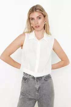 Женская модная новая рубашка в полоску цвета экрю, тканая рубашка без рукавов