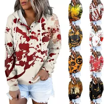 Женская модная облегающая толстовка с капюшоном и длинным рукавом с принтом на Хэллоуин L чёрный