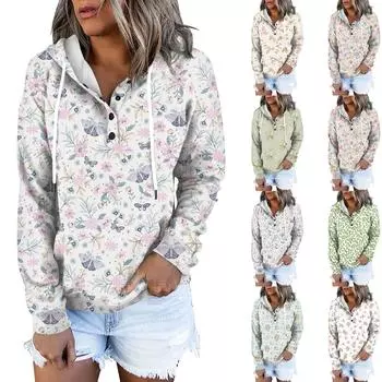 Женская модная облегающая толстовка с капюшоном и цветочным принтом с длинным рукавом S розовый