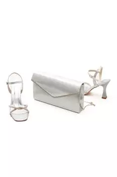 Женская модная обувь на каблуках, туфли с камнями, комбинированная сумка, серебро