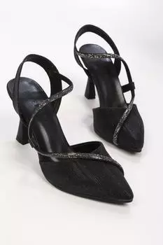 Женская модная обувь на каблуке, черные туфли на каблуке с блестками и камнями