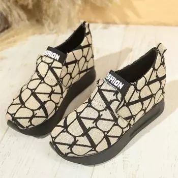 Женская модная обувь на плоской подошве, осенняя, новая, круглая, тканевая, толстая подошва, нескользящая, удобная, низкая обувь 35 бежевый