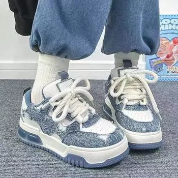 Женская модная обувь на толстой платформе, новинка четырех сезонов, корейское издание, универсальные противоскользящие туфли для досок, уличная спортивная повседневная обувь 35 синий