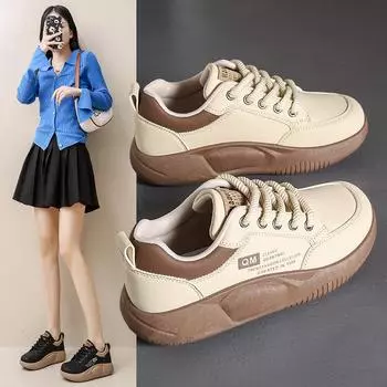 Женская модная обувь на весну и осень, женская универсальная обувь в корейском стиле на толстой подошве, повседневные кроссовки на шнуровке для студентов и девочек 35 чёрный