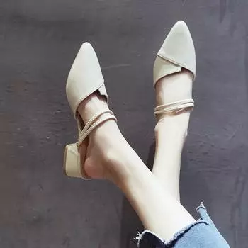 Женская модная обувь на высоком каблуке, летние повседневные сандалии, тапочки на толстом каблуке 35 бежевый