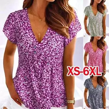 Женская модная одежда, летние топы для женщин, повседневные футболки с короткими рукавами, блузки с цветочным принтом, женские свободные хлопковые рубашки больших размеров 5XL зелёный