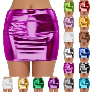 Женская модная однотонная блестящая эластичная облегающая юбка, сексуальная юбка-карандаш с высокой талией для вечеринок и клубов M зелёный