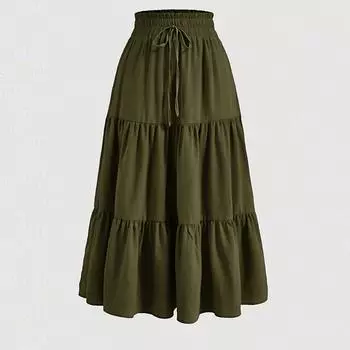 Женская модная однотонная цветочная юбка с эластичной талией и завязками на талии L армия зеленый