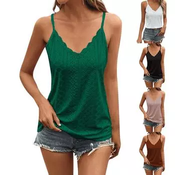 Женская модная однотонная футболка без рукавов с V-образным вырезом и свободными бретелями M чёрный