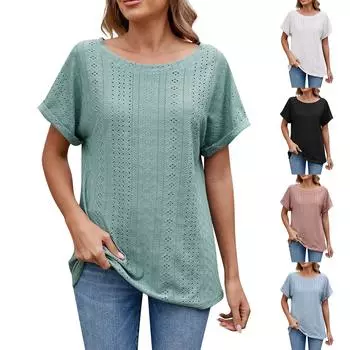 Женская модная однотонная футболка с круглым вырезом и короткими рукавами L розовый