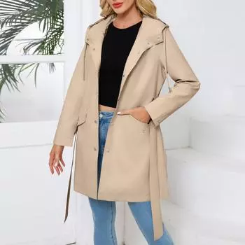 Женская модная однотонная куртка с длинным рукавом на молнии с капюшоном L бежевый