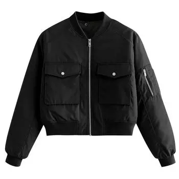 Женская модная однотонная куртка с длинными рукавами на молнии и большим карманом, повседневный топ-куртка L