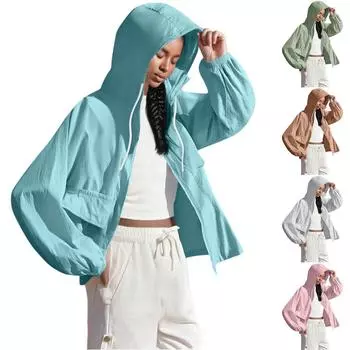 Женская модная однотонная куртка с капюшоном и карманом на молнии, легкая дышащая солнцезащитная куртка L коричневый