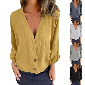 Женская модная однотонная куртка свободного покроя с V-образным вырезом и пуговицами, рукав 3/4 S чёрный