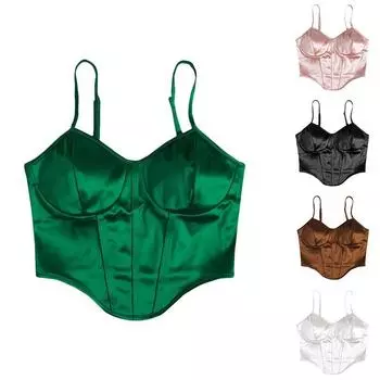 Женская модная однотонная майка с подтяжками и облегающий сексуальный топ M зелёный