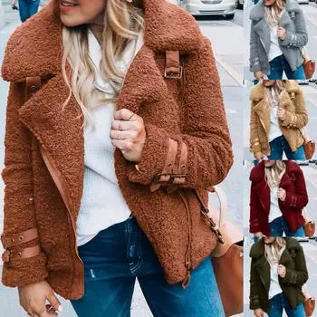 Женская модная однотонная плюшевая теплая куртка с карманами, короткое пальто L оранжевый