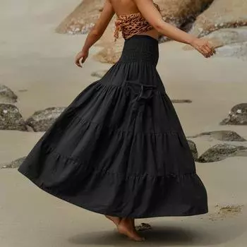 Женская модная однотонная полуюбка в стиле бохо, свободная длинная юбка с карманами. Юбка-бандаж Two Wear S чёрный