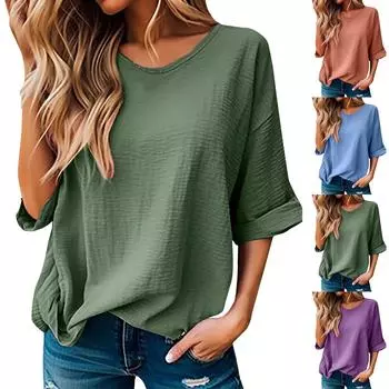 Женская модная однотонная повседневная футболка-пуловер с круглым вырезом и рукавом пять четвертей XL шафрановый