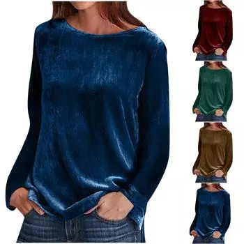 Женская модная однотонная повседневная футболка с круглым вырезом и длинными рукавами L коричневый