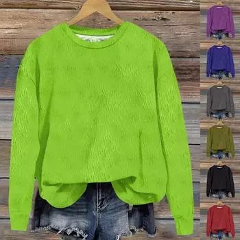 Женская модная однотонная повседневная футболка с круглым вырезом и длинными рукавами L армия зеленый