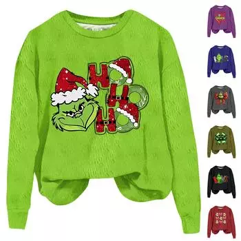 Женская модная однотонная повседневная футболка с рождественским принтом и круглым вырезом, с длинными рукавами XXXL красный