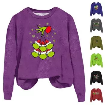 Женская модная однотонная повседневная футболка с рождественским принтом и круглым вырезом, с длинными рукавами XL чёрный