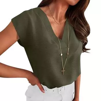 Женская модная однотонная повседневная футболка с V-образным вырезом, безрукавка, топ L армия зеленый