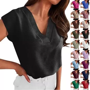 Женская модная однотонная повседневная футболка с V-образным вырезом, безрукавка, топ L зелёный