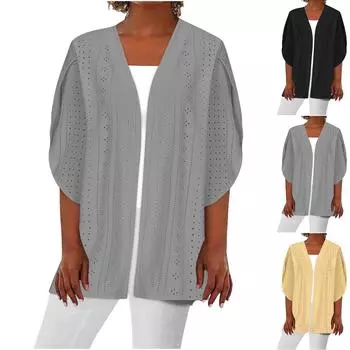 Женская модная однотонная повседневная куртка с рукавами-лепестками M чёрный