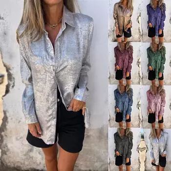 Женская модная однотонная повседневная рубашка с бархатным воротником и длинными рукавами L чёрный