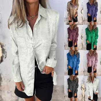 Женская модная однотонная повседневная рубашка с бархатным воротником и длинными рукавами L чёрный