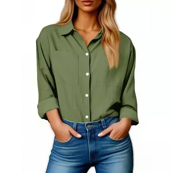 Женская модная однотонная повседневная рубашка с карманом на пуговицах и длинным рукавом S бежевый